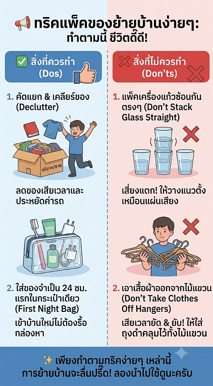 ​เช็กด่วน! สิ่งที่ควรทำ VS ไม่ควรทำ ในวันย้ายบ้าน (รู้ไว้ก่อนของพัง)
